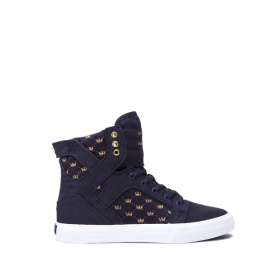 Supra Kids SKYTOP Navy/Gold Crown/white High Top Shoes | CA-35058